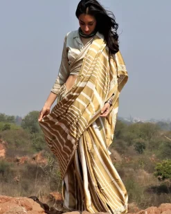 Olive A Line Blockprinted Modal Silk Saree