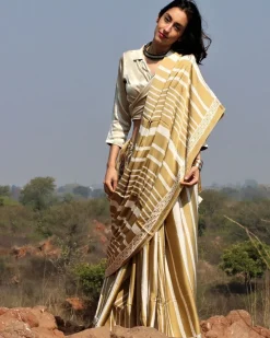 Olive A Line Blockprinted Modal Silk Saree