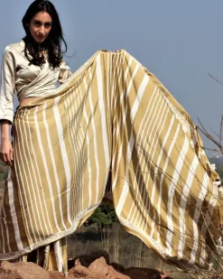Olive A Line Blockprinted Modal Silk Saree