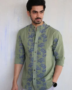 Olive Block-Printed Men'S Shirt