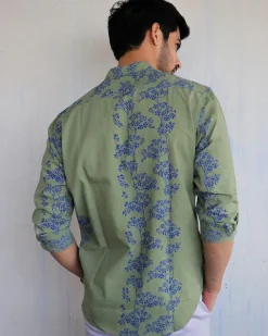 Olive Block-Printed Men'S Shirt