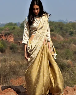 Olive Blockprinted Modal Silk Saree
