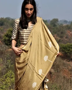 Olive Blockprinted Modal Silk Saree