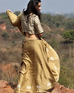 Olive Blockprinted Modal Silk Saree