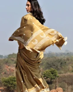 Olive Moon Blockprinted Modal Silk Saree