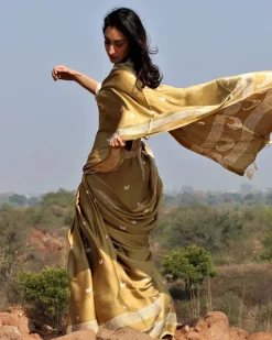 Olive Moon Blockprinted Modal Silk Saree