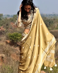 Olive Moon Blockprinted Modal Silk Saree