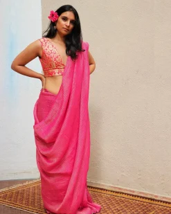 Opal Handwoven Linen Zari Saree - TOG