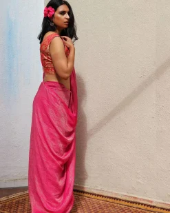 Opal Handwoven Linen Zari Saree - TOG