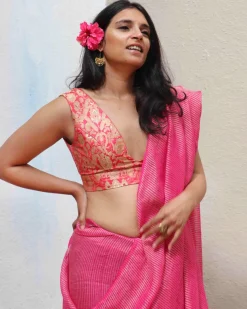 Opal Handwoven Linen Zari Saree - TOG
