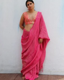 Opal Handwoven Linen Zari Saree - TOG