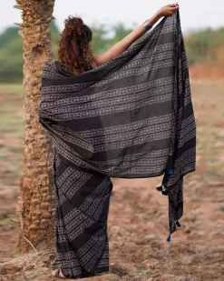 Open Field Blockprinted Cotton Saree-WWB