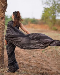 Open Field Blockprinted Cotton Saree-WWB