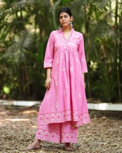 Parijat’s Purity Block Pink Printed Kurta Set - MMG