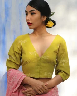Parrot Green Handprinted Pure Cotton Crop Top Blouse -Skd