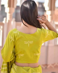Parrot Green Handprinted Pure Cotton Crop Top Blouse -Skd