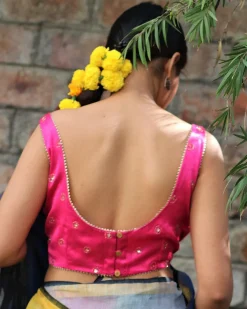 Passionate Pink Hand Embroidered Sleeveless Blouse In Mashru Silk - Gazala