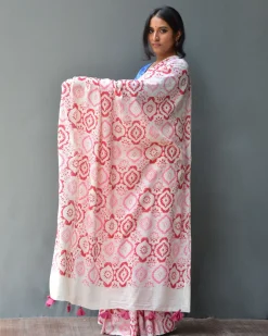 Phool Handblock Printed Mulmul Cotton Saree
