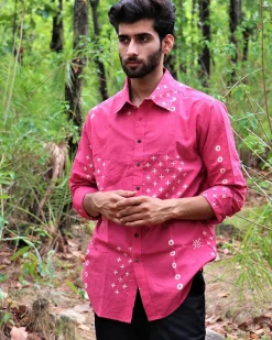 Pink Block Printed Cotton Shirt