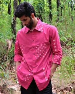 Pink Block Printed Cotton Shirt