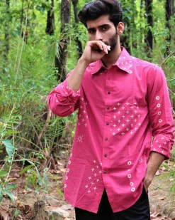 Pink Block Printed Cotton Shirt