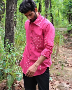 Pink Block Printed Cotton Shirt