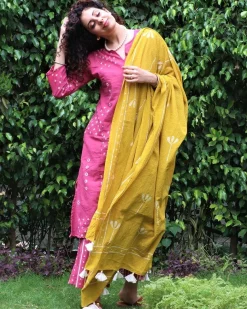 Pink Blockprinted Cotton Kurta Set Of 2