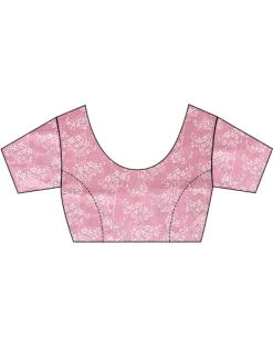 Pink Bouquet Handblock Printed Cotton Saree-Skd