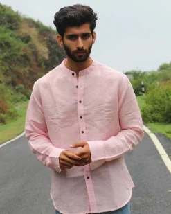 Pink Linen Mens Shirt - Love Despite