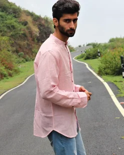 Pink Linen Mens Shirt - Love Despite