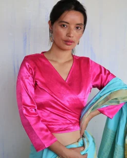 Pink Tie-Up Mashru Silk Blouse-Sahar