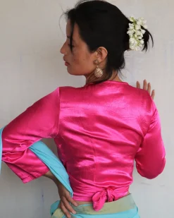 Pink Tie-Up Mashru Silk Blouse-Sahar