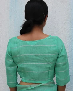Pista Green Handwoven Linen Zari Blouse - Everyday Beautiful