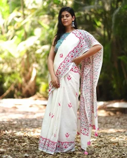 Poppy's Perfection Ivory Block Printed Saree - MMG