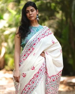 Poppy's Perfection Ivory Block Printed Saree - MMG