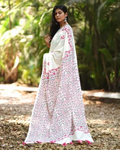 Poppy's Perfection Ivory Block Printed Saree - MMG