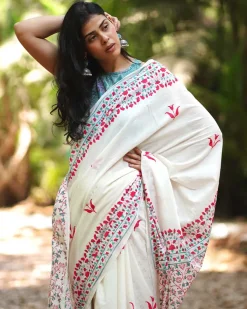 Poppy's Perfection Ivory Block Printed Saree - MMG