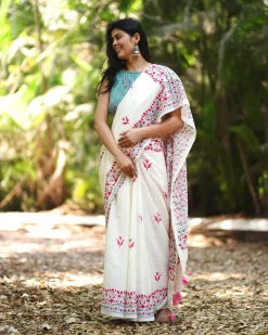 Poppy's Perfection Ivory Block Printed Saree - MMG