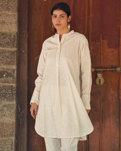 Porcelain Blush Ivory Block Printed Kurta Set - SFD
