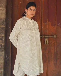 Porcelain Blush Ivory Block Printed Kurta Set - SFD