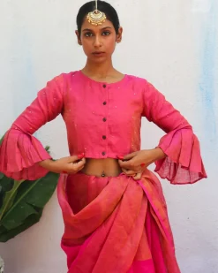 Prabhati Handwoven Linen Zari Blouse - Eknoor