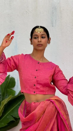 Prabhati Handwoven Linen Zari Blouse - Eknoor