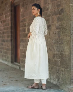 Pressed Cotton Ivory Handblock Printed Kurta Pant Set - SFD