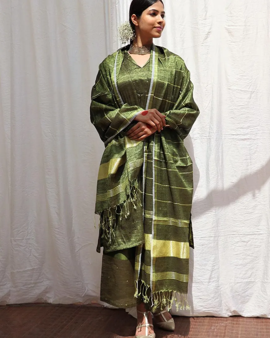 Prithvi Handwoven Cotton Zari Kurta Set - Zari