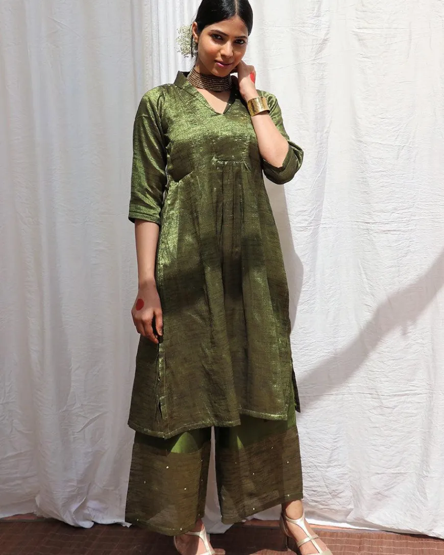 Prithvi Handwoven Cotton Zari Kurta Set - Zari