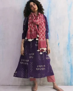 Purple & Pink Block Print Cotton Kurta Set
