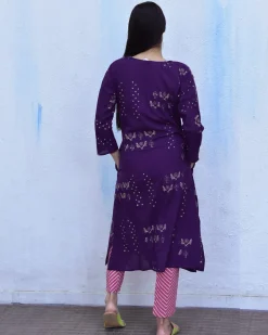 Purple & Pink Block Print Cotton Kurta Set