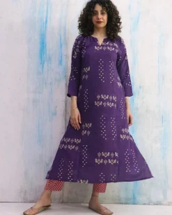 Purple & Pink Block Print Cotton Kurta Set