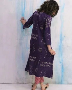 Purple & Pink Block Print Cotton Kurta Set