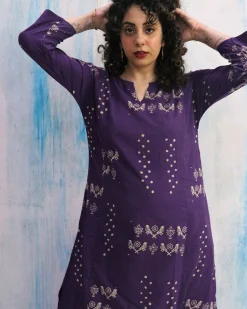 Purple & Pink Block Print Cotton Kurta Set
